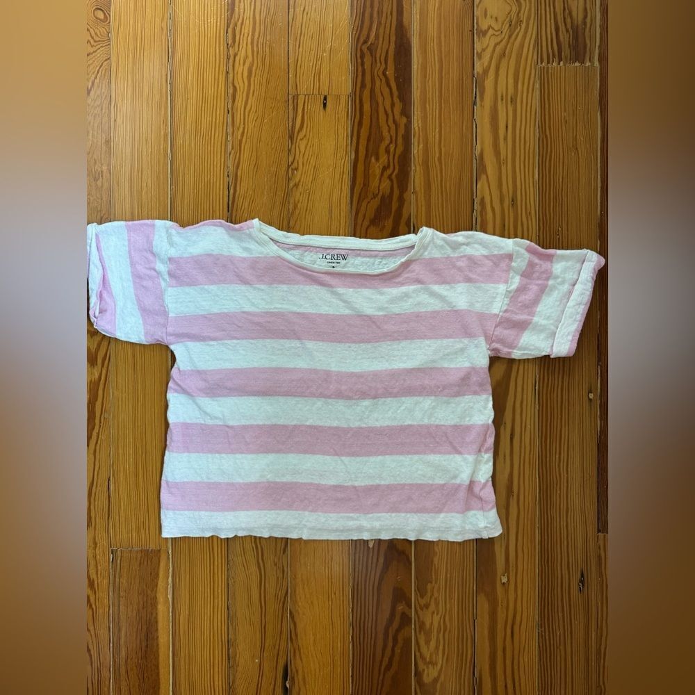 J Crew Pink Striped Linen T-shirt